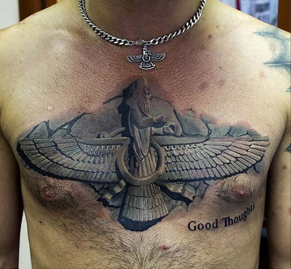Stone Egyptian Mens Upper Chest Tattoo Designs