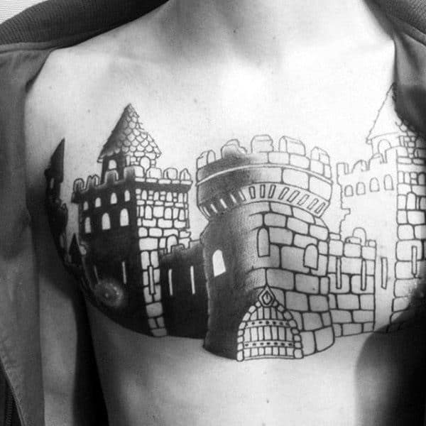 Stone Fortress Castle Chest Guys Tattoo
