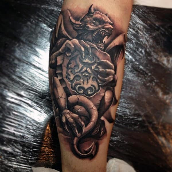 Stone Gargoyle Symbol Mens Leg Tattoos