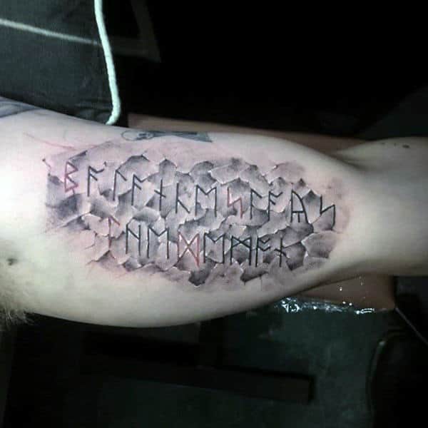 Stone Guys Bicep Rune Tattoo Ideas