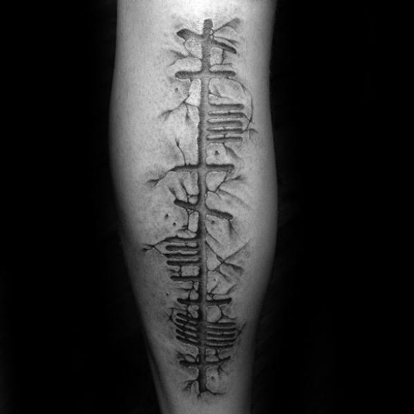 Stone Leg 3d Ogham Tattoos Men