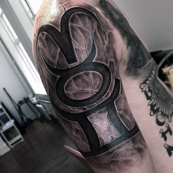 Stone Lettering Awesome Mens Upper Arm Tattoo