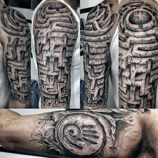 Stone Maze Mens 3d Half Sleeve Amazing Tattoos