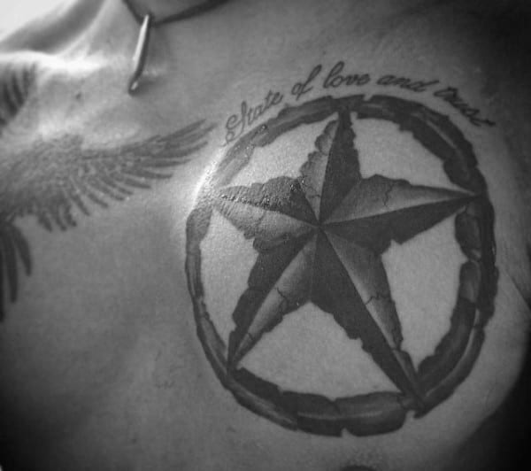 Stone Nautical Star Tattoo For Guys On Chest
