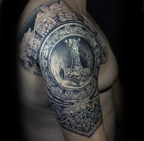 Stone Norse Unbelievable Mens Half Sleeve Tattoo With 3d Design