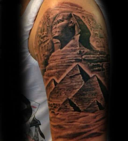 Stone Pyramid Mens Half Sleeve Tattoos