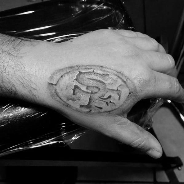 Stone San Francisco 49ers Logo Guys Hand Tattoo