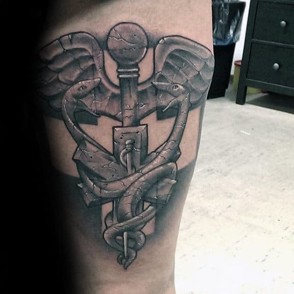 Stone Star Of Life Negative Space Mens Leg Tattoo Ideas