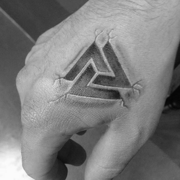 Stone Valknut 3d Guys Hand Tattoos