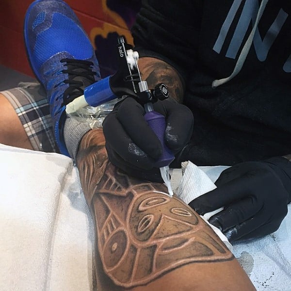 Stone With White Ink Taino Mens Shaman Tattoos