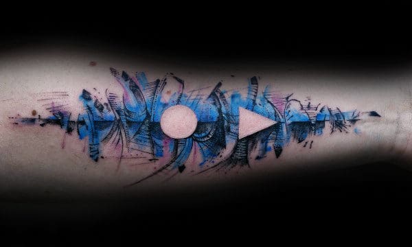 Stop And Play Button Negative Space Soundwave Tattoo For Men On Outer Forearm