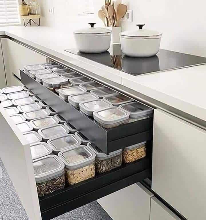 storage containers under the countertop pantry organization 