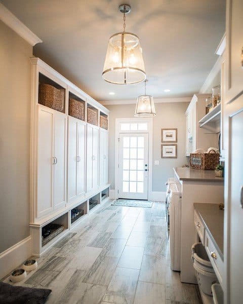 white mudroom with storage