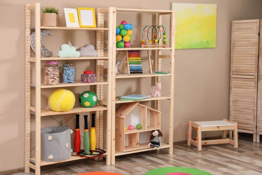 wood storage units kids playroom