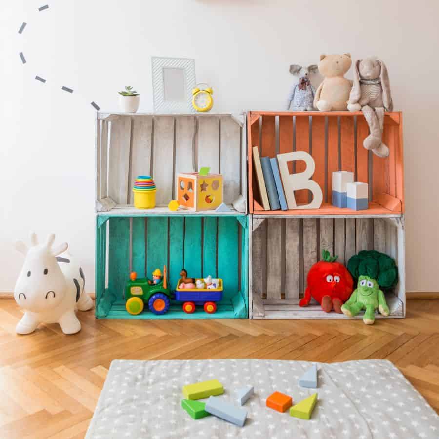 painted wood crate storage options playroom