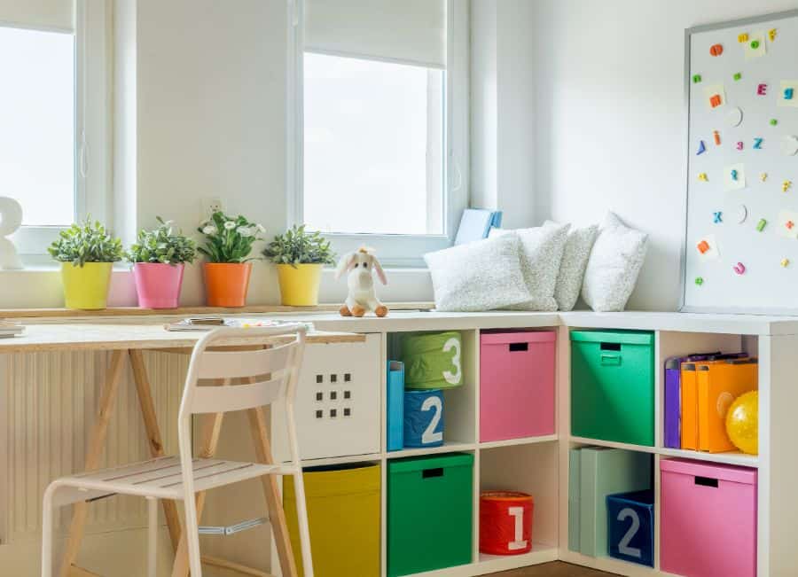 corner desk and below counter storage playroom