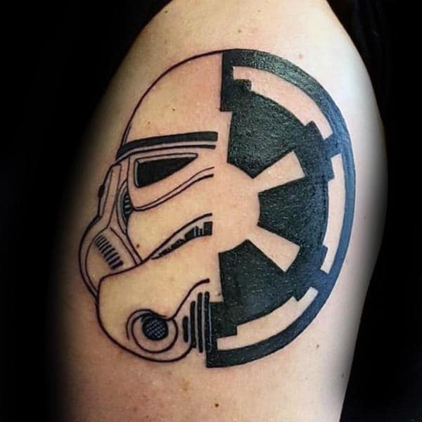 Stormtrooper Imperal Symbol Guys Upper Arm Black Ink Outline Tattoos