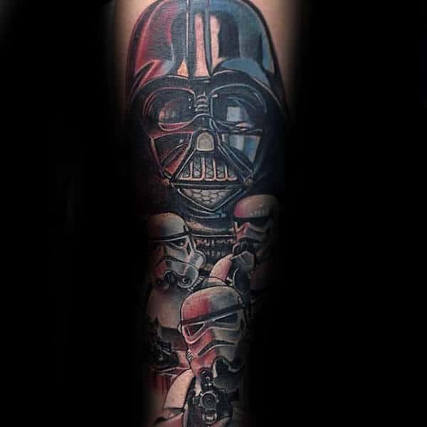 Stormtroopers With Darth Vader Mens Forearm Sleeve Tattoo