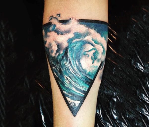 Stormy Blue Triangle Tattoo On Arms For Men