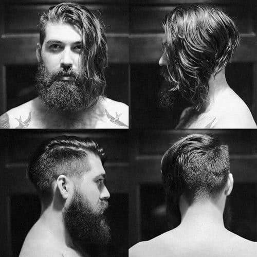 Straight Side Part Male Haircut With Beard