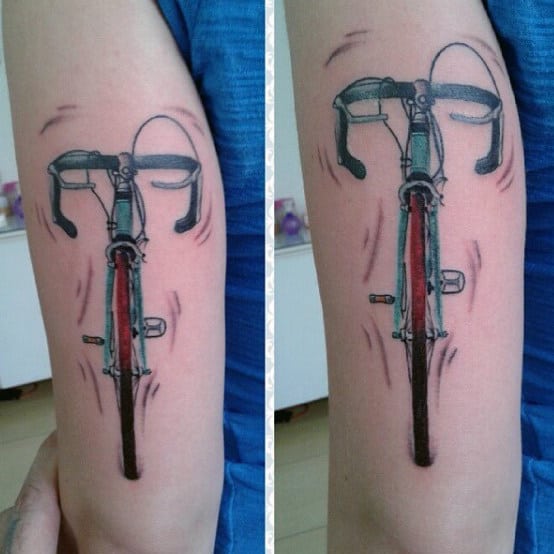 Straight View Bicycle Tattoo On Arms For Guys