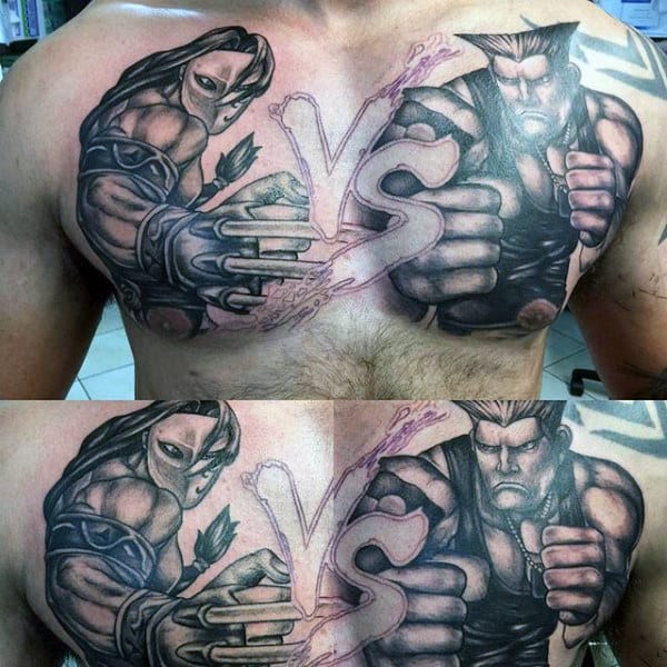Street Fighter Vs Mens Upper Chest Tattoos