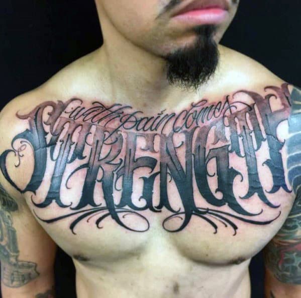 Strength Chest Quote Tattoo Ideas For Men