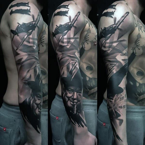 Striking Grey Manly Tattoo Male Full Sleeves