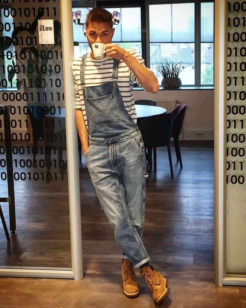 Stripe Shirt Denim Mens Overall