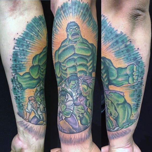Strong Hulk Tattoo Male Forearms