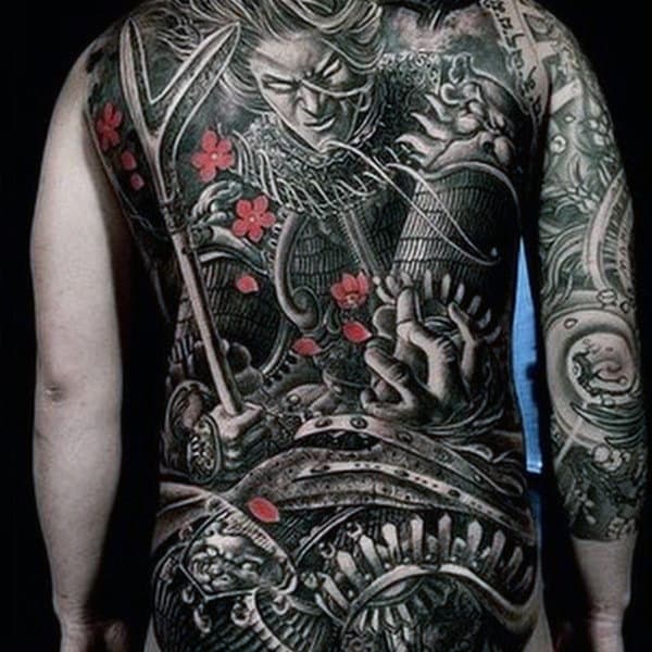 Strong Warrior With Metallic Protection Tattoo Males Full Back