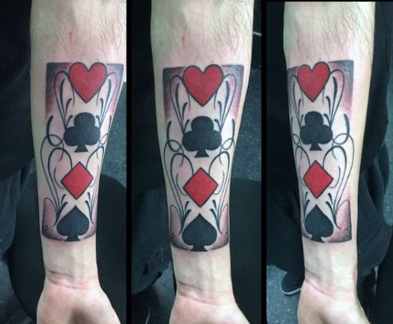 Stuning Playing Card Suit Symbols Tattoo Mens Forearms