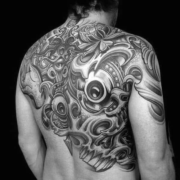 Stunning Black Eye With Details Pattern Tattoo Mens Back
