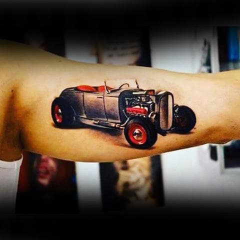Stunning Hot Rod Tattoo For Guys On Bicep