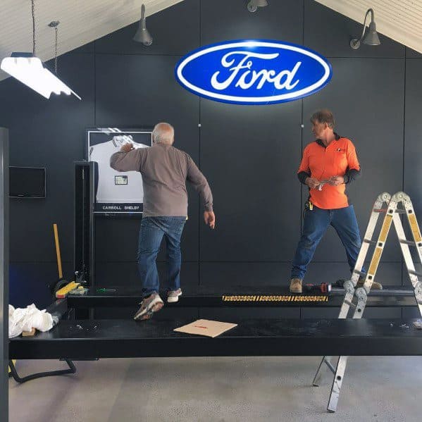gray garage walls ford sign 