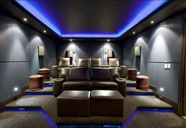 led roof and floor lighting in modern home theater