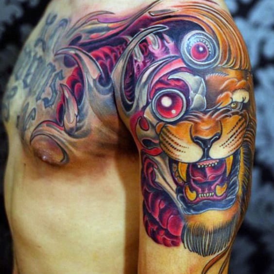 Stunning Purple Shaded Manly Tattoo Guys Shoulders