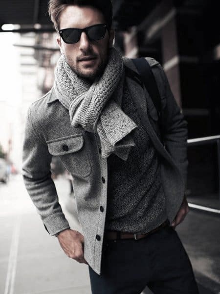 Style Casual Wear Looks Males Grey Color Jacket And Scarf