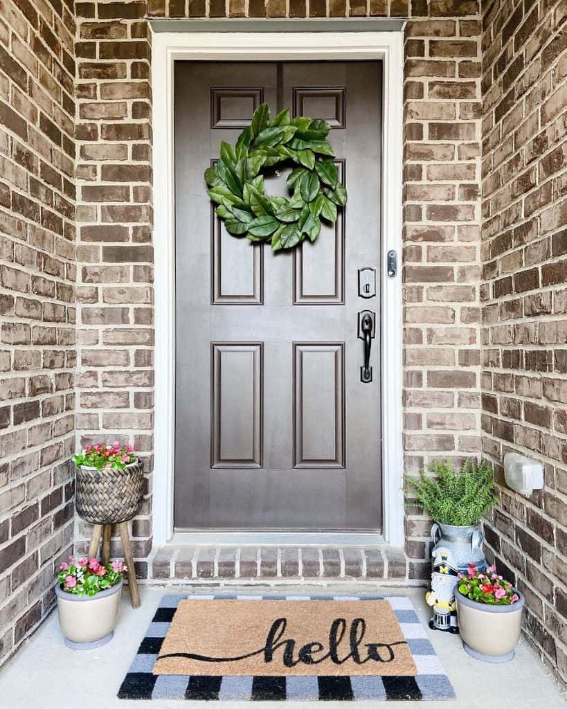 vintage wood front door brick house