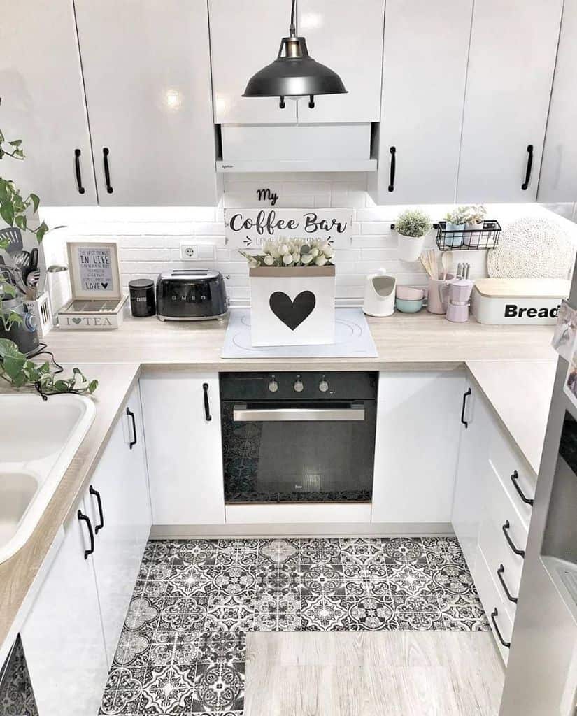 white stylish country kitchenette