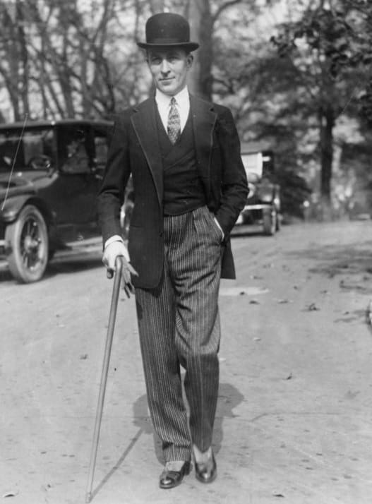 Stylish Mens Fashion In 1920s Top Hat With Walking Cane