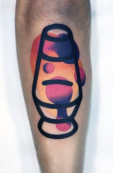 Modern abstract lava lamp tattoo with bold outlines and vibrant wax colors, perfect for stylish men's tattoo ideas.