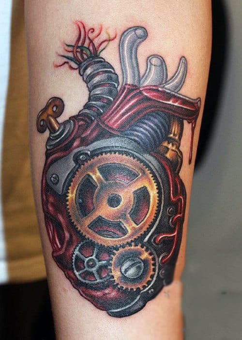 Stylish Steampunk Heart Tattoo Male Forearms