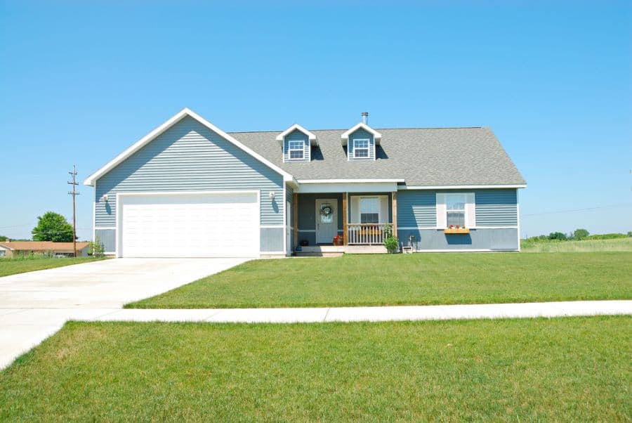 blue exterior ranch-style house