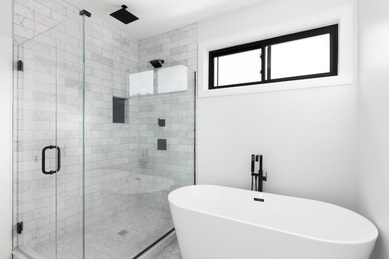white subway tile shower bathroom