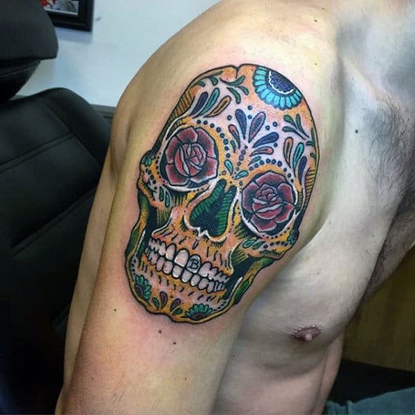 Sugar Skull Mens Arm Tattoo