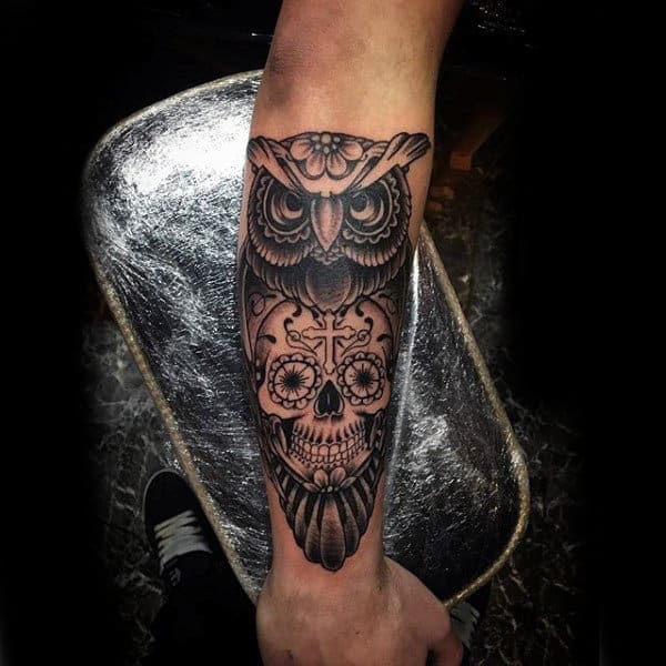 Sugar Skull Owl Guys Tattoos Forearm Design Ideas