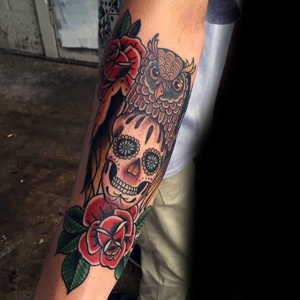 Sugar Skull Tattoo Forearm Sleeve For Men