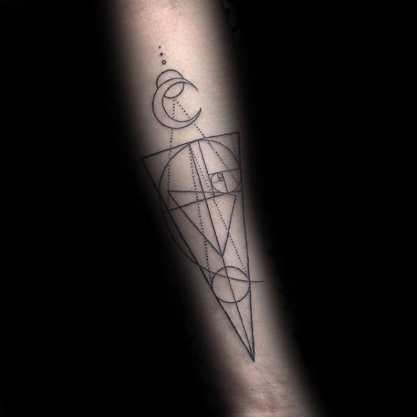 Sun And Moon Fibonacci Spiral Mens Inner Forearm Tattoos