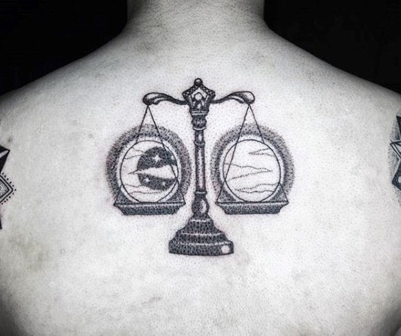 Sun And Moon Guys Libra Back Tattoos